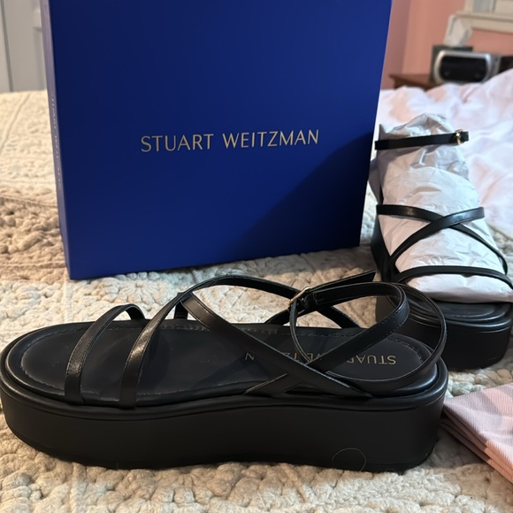 Stuart Weitzman Black Leather Strappy Flatform Sandals size 9.5 B - Picture 3 of 5
